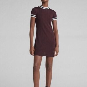 Rag & Bone Ribbed Burgundy Mini Dress Contrast Trim XS